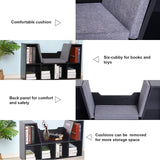 Kids Bookcase with Cushioned Seat - Multipurpose Shelf Storage and Sideboard for Children's Reading Nook - Bedroom and Living Room Organization in Classic Black