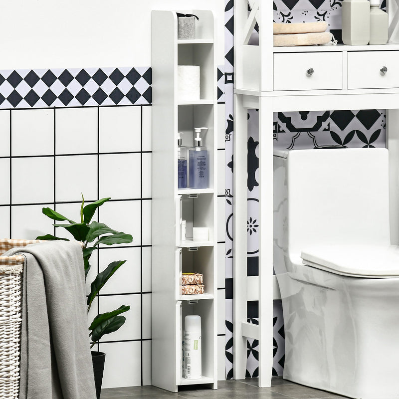 Freestanding Tall Bathroom Storage Cabinet - Modern Organizer with Open Shelves & 3 Cupboards - Ideal for Bedroom, Hallway & Bathroom Clutter Control