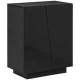 Wooden Storage Sideboard - Freestanding High Gloss Cupboard with Adjustable Shelves, Black - Bedroom Organization and Space Management