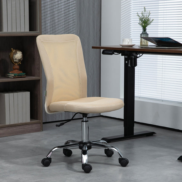 Mesh Office Chair with Adjustable Height - Armless Swivel Desk Chair with Wheels - Ideal for Study & Work Comfort, Beige