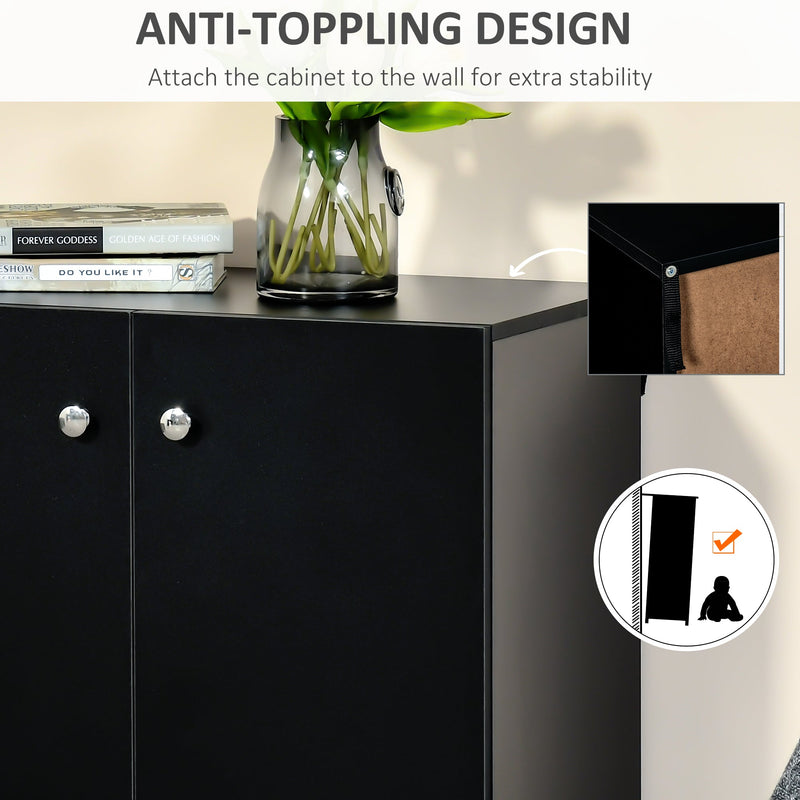 Wooden Storage Cabinet with 2 Shelves - Freestanding Sideboard and Kitchen Cupboard - Versatile Black Bookcase for Organizing Home Essentials