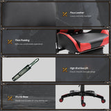 Ergonomic High-Back Racing Chair - Adjustable Swivel Gamer Seat with Footrest and Casters - Comfortable Faux Leather Reclining Office Chair for Gaming and Working