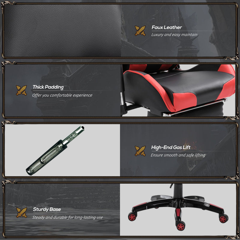 Ergonomic High-Back Racing Chair - Adjustable Swivel Gamer Seat with Footrest and Casters - Comfortable Faux Leather Reclining Office Chair for Gaming and Working