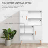 Modern White Sideboard Bookshelf - Free Standing Wooden Bookcase with Storage Shelves and Cabinets - Elegant Display Unit with Dual Doors for Living Room or Office Organization