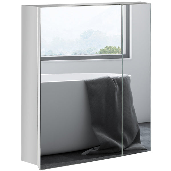 Wall-Mounted Mirror Cabinet - Bathroom Medicine Storage with Hinged Door, Multiple Shelves - Ideal for Organizing Toiletries and Laundry Essentials