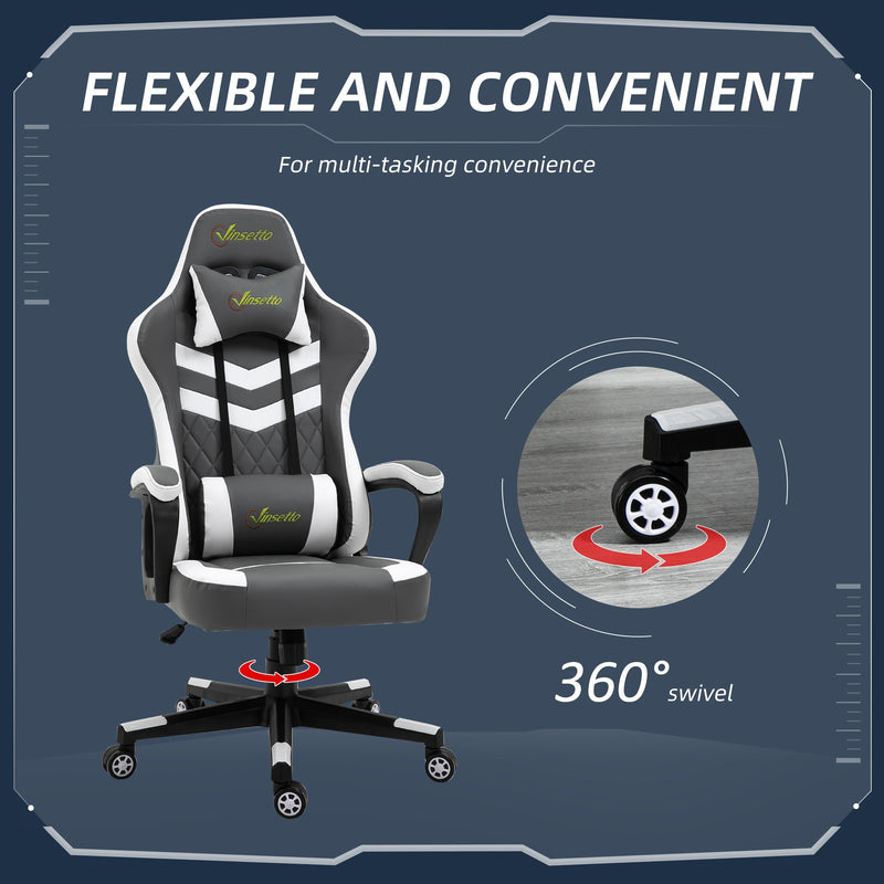 Ergonomic Racing-Style Gaming Chair - Adjustable Lumbar Support, Headrest, 360° Swivel, Durable PVC Leather - Comfortable Home Office Seating for Gamers and Professionals