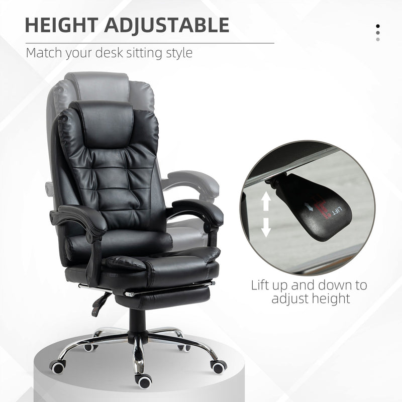 Executive Adjustable Office Chair - PU Leather Swivel Chair with Reclining Backrest & Retractable Footrest - Comfort for Home or Office Use