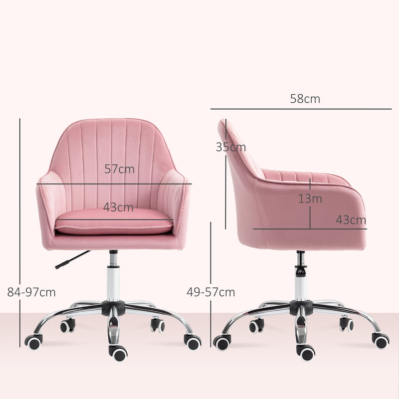 HOMCOM Velvet-Feel Tub Office Chair, with Seat Cushion - Dark Pink