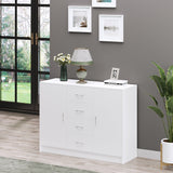 Storage Cabinet Sideboard with 2 Doors & 4 Drawers - Free Standing Cupboard & Chest Organizer for Home - Ideal for Kitchen and Living Room Organization, White