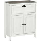 Freestanding White Bathroom Floor Cabinet with Drawer - Double Door Storage Cupboard and Adjustable Shelf - Space-Saving Organizer for Bathroom Essentials