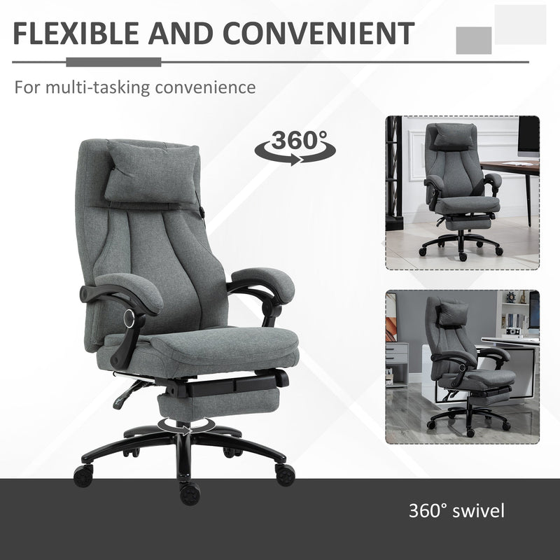 Ergonomic Executive Office Chair with 2-Point Removable Vibration Massage Pillow - USB-Powered Adjustable Height & 360° Swivel, Grey - Ideal for Stress Relief and Comfort in the Workplace