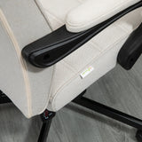 High-Back Linen Executive Chair - Swivel & Reclining Office Furniture with Adjustable Height and Footrest - Comfortable Padded Armrests for Home or Work Spaces in Cream White