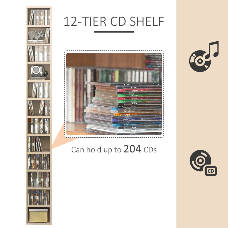 Media Storage Cabinet with 12 Tiers - CD/DVD Storage Shelf Tower, Multimedia Organizer Rack, Bookcase Display Unit - Perfect for Organizing Media Collections and Displaying Keepsakes