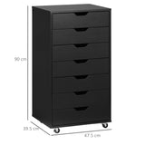 Vinsetto Vertical Filing Cabinet, 7-drawer File Cabinet, Mobile Office Cabinet on Wheels for Study, Home Office, Black | Aosom UK
