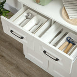 Freestanding White Kitchen Cupboard - Adjustable Shelf Storage Cabinet with Drawers and Counter - Space Organizer for Living or Dining Room