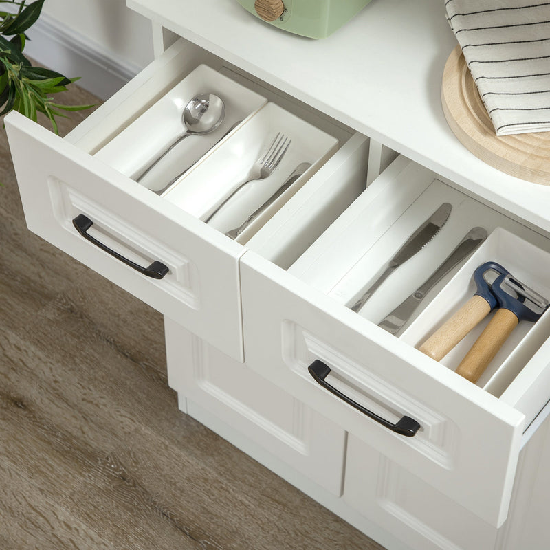 Freestanding White Kitchen Cupboard - Adjustable Shelf Storage Cabinet with Drawers and Counter - Space Organizer for Living or Dining Room