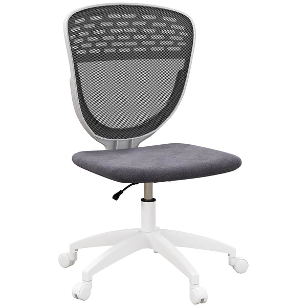 Mesh Office Chair - Armless, Height Adjustable with Swivel Wheels, Grey - Ideal for Home and Office Comfort
