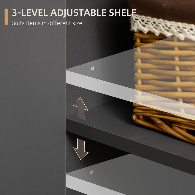 Modern Double-Door Sideboard with 3 Drawers - Adjustable Shelving, Dark Grey Kitchen Cupboard - Ideal for Living and Dining Room Storage Solutions