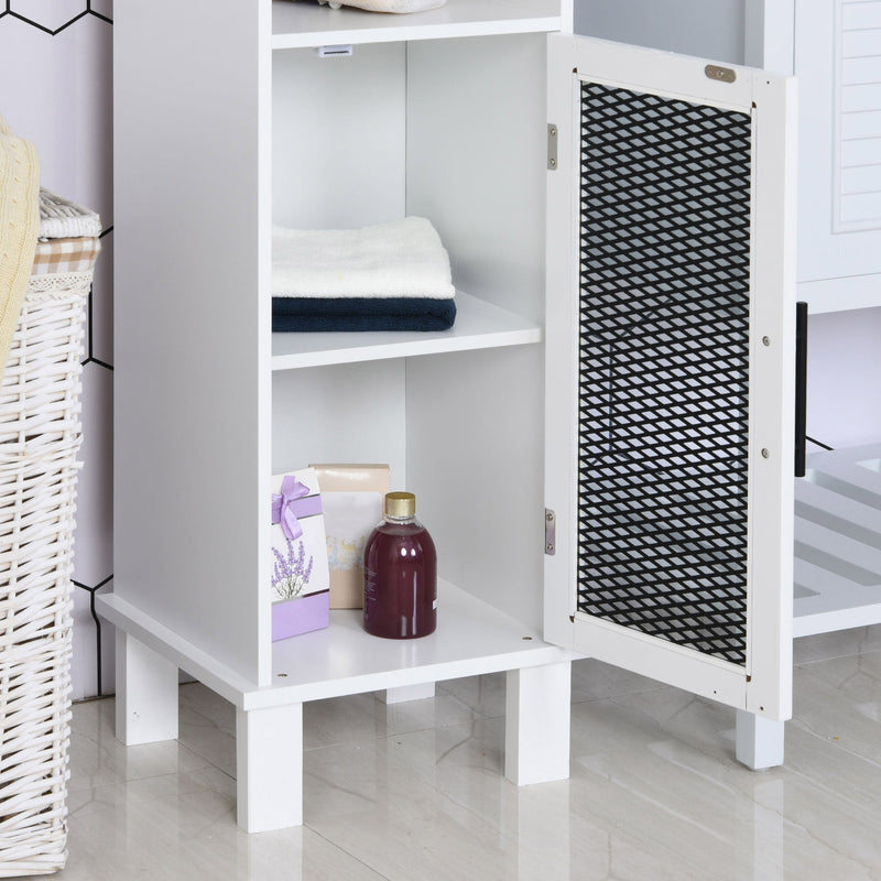 6-Tier Retro Bathroom Cabinet with Patterned Glass Doors - Anti-Tilt Design, Melamine Finish, Freestanding Storage - Chic Monochrome Tall Tower for Bathroom Organization