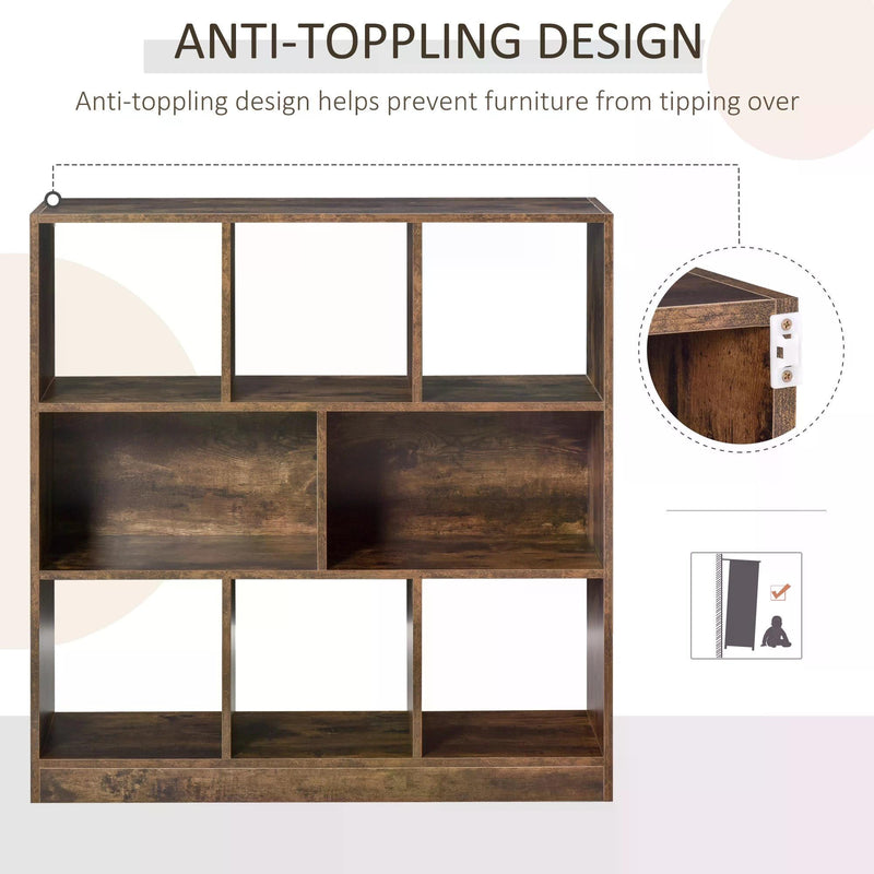 3-Tier Storage Shelf Bookcase - Rustic Brown Display Rack for Organizing - Perfect for Home Office, Living Room, or Playroom
