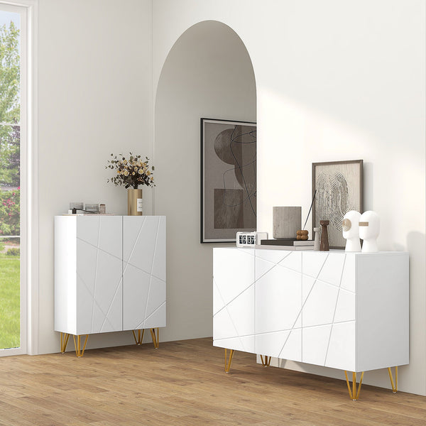 High Gloss Front Storage Cabinet - Freestanding Sideboard with Adjustable Shelving & Soft-Close Doors, Gold Tone Hairpin Legs - Stylish Organizer for Living Room, Dining Area, Hallway