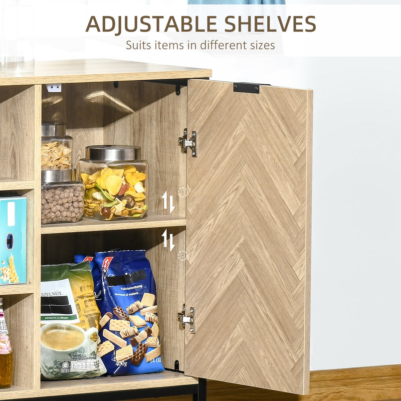 Oak Tone Sideboard Storage Cabinet with Adjustable Shelves - TV Console and Cupboard for Dining Room, Kitchen, Living Room - Stylish Organizational Furniture for Home Decor
