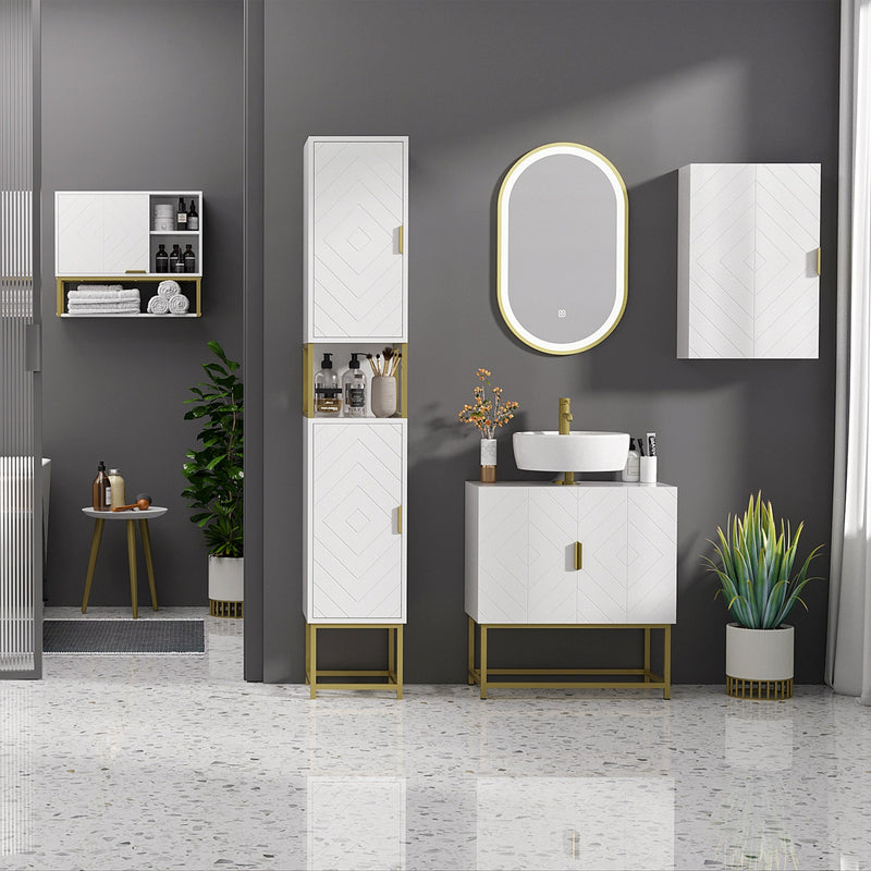 Over-The-Toilet Bathroom Wall Cabinet with Doors - Space-Saving Storage Shelves for Hallway and Living Room - Elegant White Organizer for Home Clutter Control