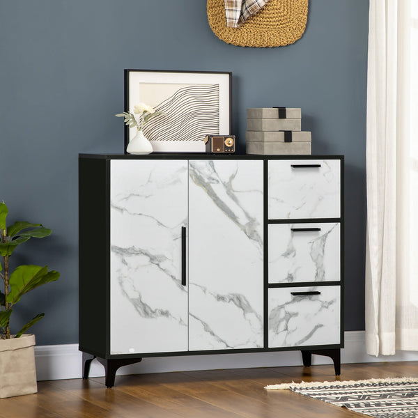 Modern Sideboard Cabinet - 2-Door Cupboard and 3 Drawers, White Finish - Elegant Storage Solution for Living Room and Study