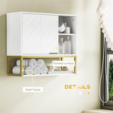 Over-The-Toilet Bathroom Wall Cabinet with Doors - Space-Saving Storage Shelves for Hallway and Living Room - Elegant White Organizer for Home Clutter Control