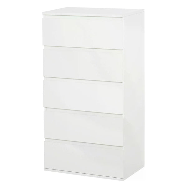 5-Drawer Chest - Freestanding Storage Cabinet for Bedroom and Living Room - Contemporary White Tower Unit for Home Organization