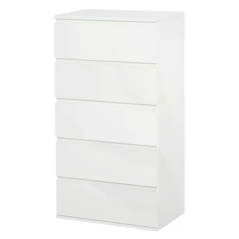 5-Drawer Chest - Freestanding Storage Cabinet for Bedroom and Living Room - Contemporary White Tower Unit for Home Organization