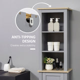 Tall Grey Bathroom Storage Cabinet - 3-Tier Shelving & Enclosed Cupboard Space - Free Standing Linen Tower for Space Optimization