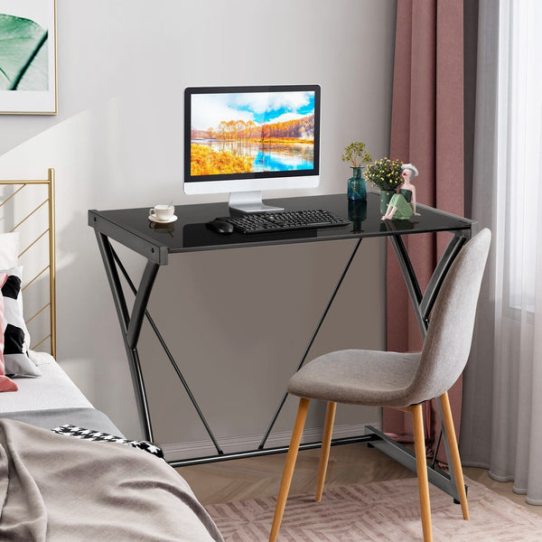 Z-Shaped Desk Model - Computer Desk with Tempered Glass Table Top - Great for Home Office and Gaming Setup