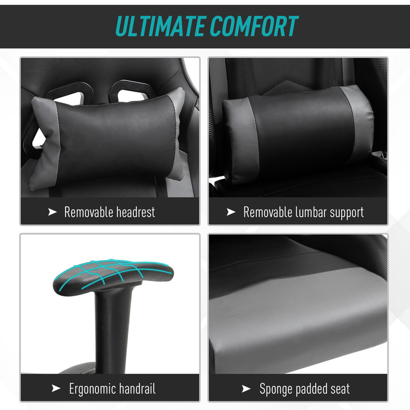 High Back Racing Gaming Chair - Ergonomic Recliner, 360° Swivel, Rocking Function, Adjustable Height, Built-in Lumbar Support with Pillow - Comfortable Gaming and Home Office Use