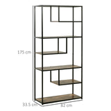 Industrial 6-Tier Staggered Wood Shelving Unit - Modern Bookcase and Display Rack for Living Room - Home Organization and Storage Solution