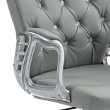 Ergonomic 360° Swivel Office Chair - PU Leather with Diamante Detailing & Padded Base, 5 Castor Wheels - Comfortable Seating Solution for Home and Office Workers, Grey