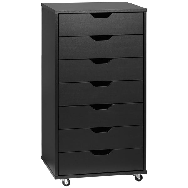 Vinsetto Vertical Filing Cabinet, 7-drawer File Cabinet, Mobile Office Cabinet on Wheels for Study, Home Office, Black | Aosom UK