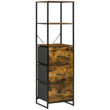 Industrial Storage Organizer - Tall Bookcase with 2 Open Shelves & 3 Foldable Fabric Drawers - Rustic Brown, Ideal for Living Room or Study