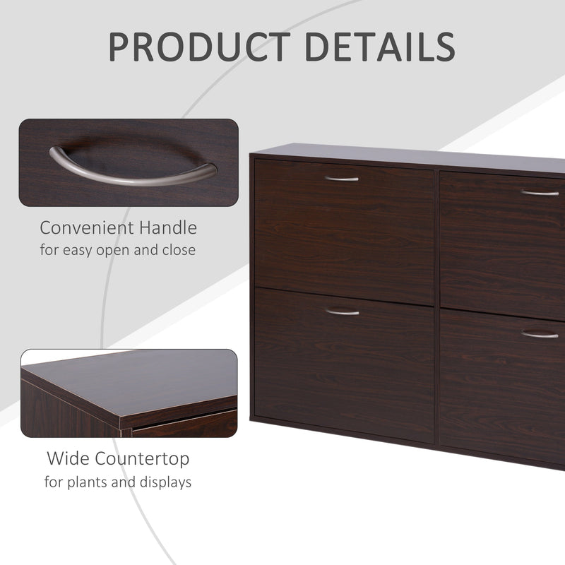 Wooden Shoe Storage Cabinet - Multi-Tier Flip Down Shelves and Drawer, Dark Brown - Space-Saving Organizer for Entryways and Closets