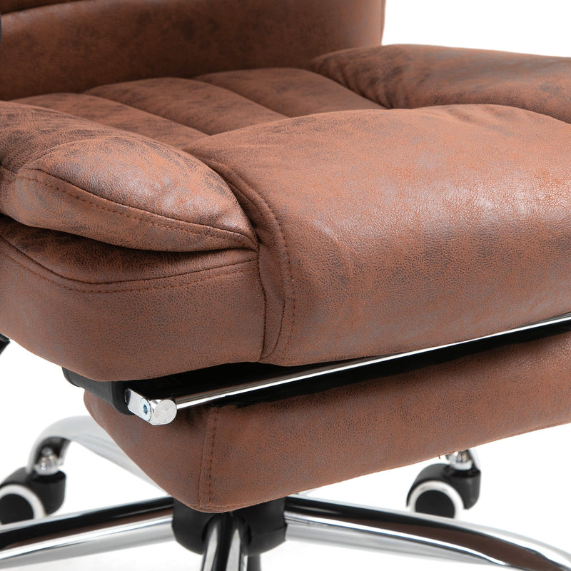 Heated Reclining Leathaire Fabric Computer Chair with Footrest - High Back Vibration Massage Office Chair in Brown - Comfort for Long Hours at Desk