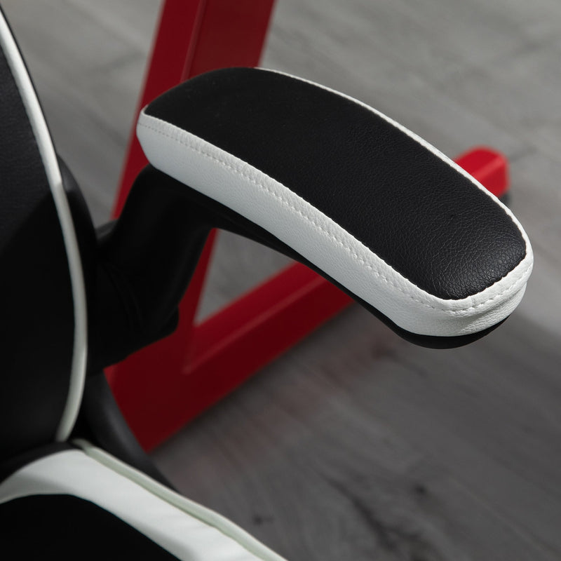 Ergonomic Gaming Chair - Adjustable Height Swivel Home Office Computer Desk Chair with Pedestal Base, Black & White PVC Leather - Comfortable Seating for Gamers and Professionals