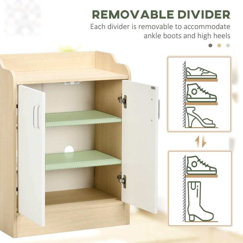 2-Door Modern Shoe Cabinet with 3 Shelves - Holds Up to 9 Pairs, Natural Wood Finish - Space-Efficient Storage for Hallways and Small Spaces