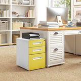 Vinsetto 3 Drawer Filing Cabinet, Steel Lockable File Cabinet with Lock and Wheels, for A4, Letter, Legal Sized Files, Yellow | Aosom UK