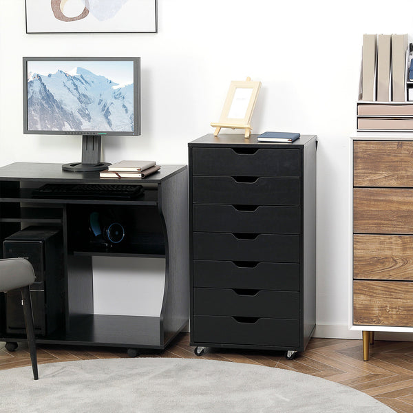 Vinsetto Vertical Filing Cabinet, 7-drawer File Cabinet, Mobile Office Cabinet on Wheels for Study, Home Office, Black | Aosom UK
