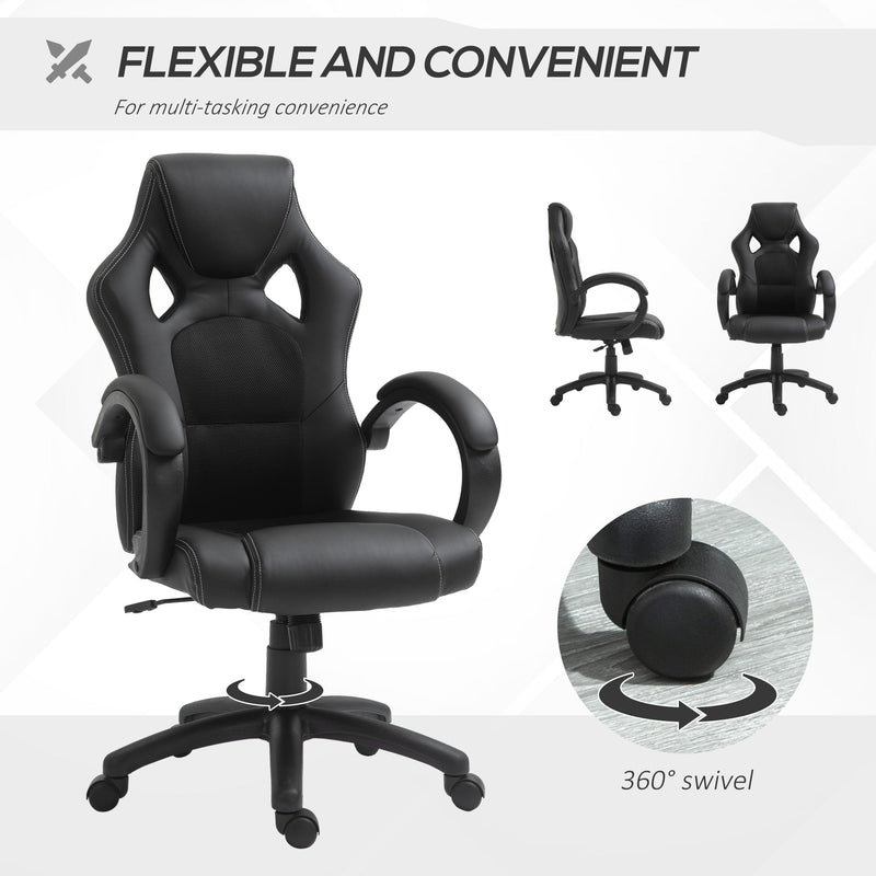 Faux Leather High-Back Computer Chair - Ergonomic Swivel Office Chair with Wheels and Armrests, Black - Ideal for Home Office Comfort and Style