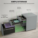 Vinsetto 3 Drawer Filling Cabinet, Mobile Metal File Cabinet with Anti-tilt Design for Letter, A4, Legal Size, Grey | Aosom UK
