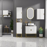 Narrow Tallboy Bathroom Cabinet - Freestanding Storage Unit with Adjustable Shelf and Steel Base - Space-Saving Slim Corner Organizer for Small Bathrooms