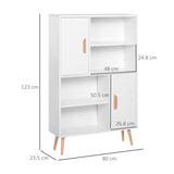 Modern White Sideboard Bookshelf - Free Standing Wooden Bookcase with Storage Shelves and Cabinets - Elegant Display Unit with Dual Doors for Living Room or Office Organization