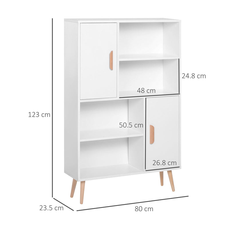 Modern White Sideboard Bookshelf - Free Standing Wooden Bookcase with Storage Shelves and Cabinets - Elegant Display Unit with Dual Doors for Living Room or Office Organization