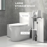 Slim Bathroom Organizer - Space-Saving Floor Cabinet with Cupboard & Roll Holder, Adjustable Shelving - Ideal for Toilet Paper, Shampoo Storage in White